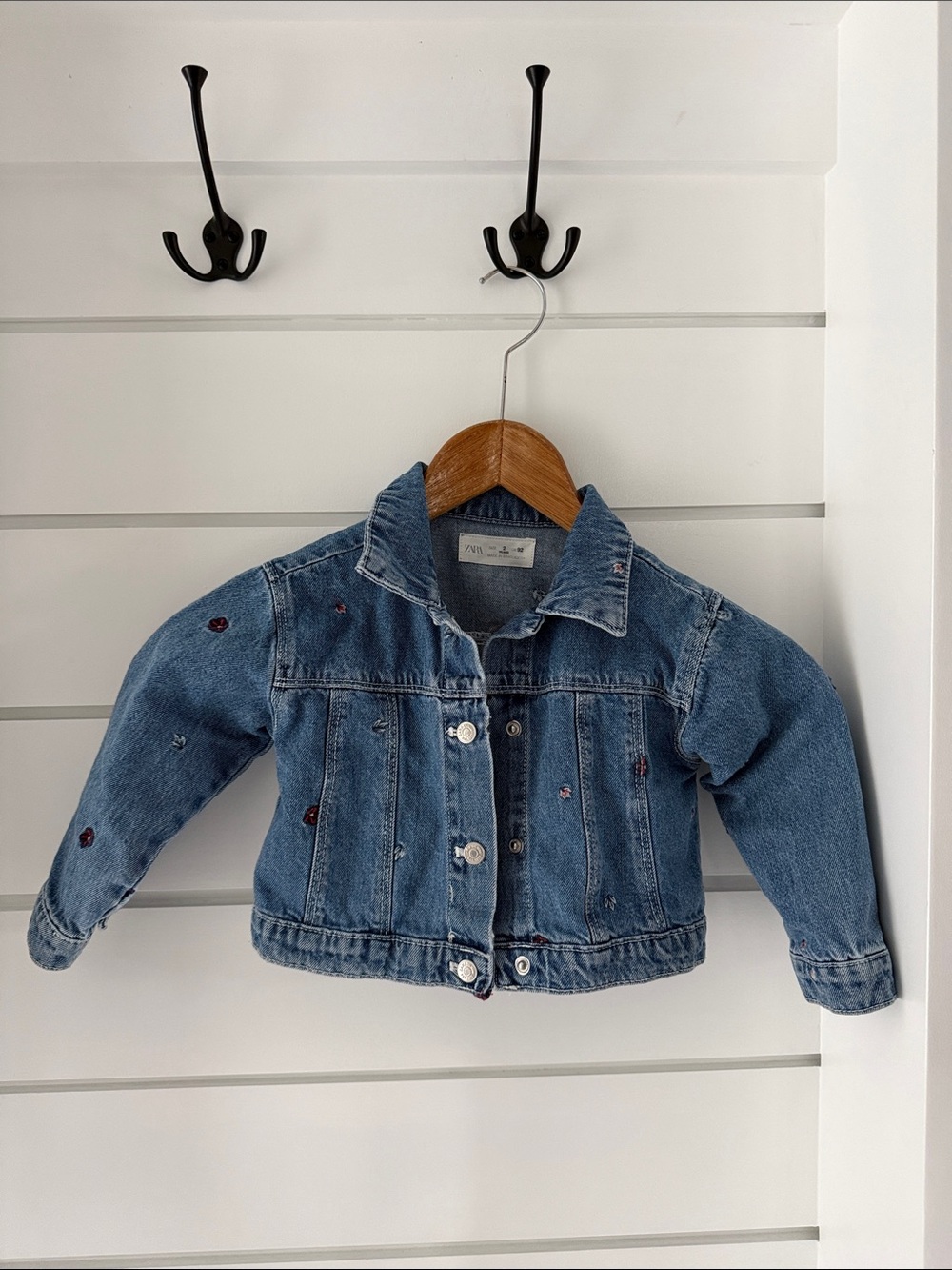 Zara Girl’s Toddler Denim Jacket with Flowers - Blue